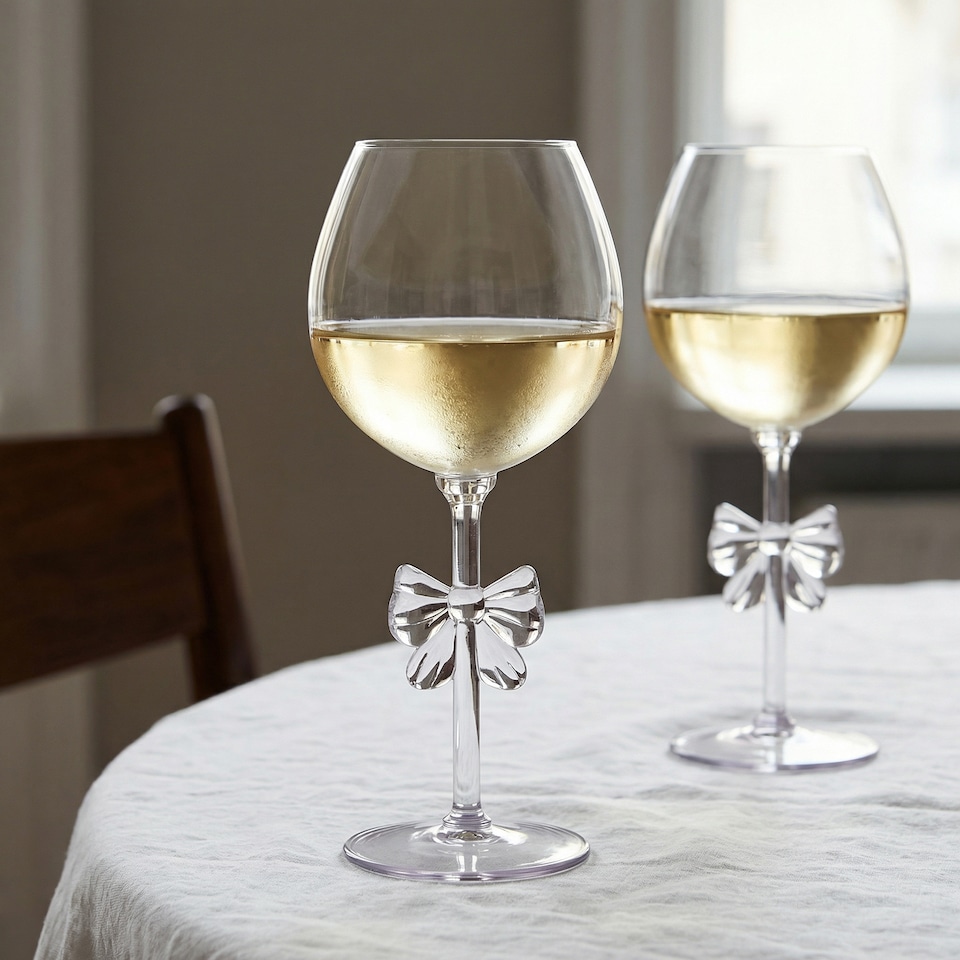 image 1 of OHS Set of 2 Bow Picnic Wine Glasses Plastic Reusable Champagne Flute