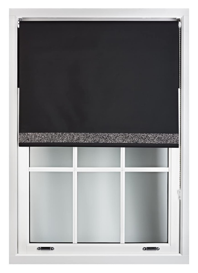image 1 of FURNISHED Thermal Blackout Roller Blinds with Glitter Edge - (W)100cm x (L)165cm | Black | Black 1 | (W) 100cm x (L) 165cm