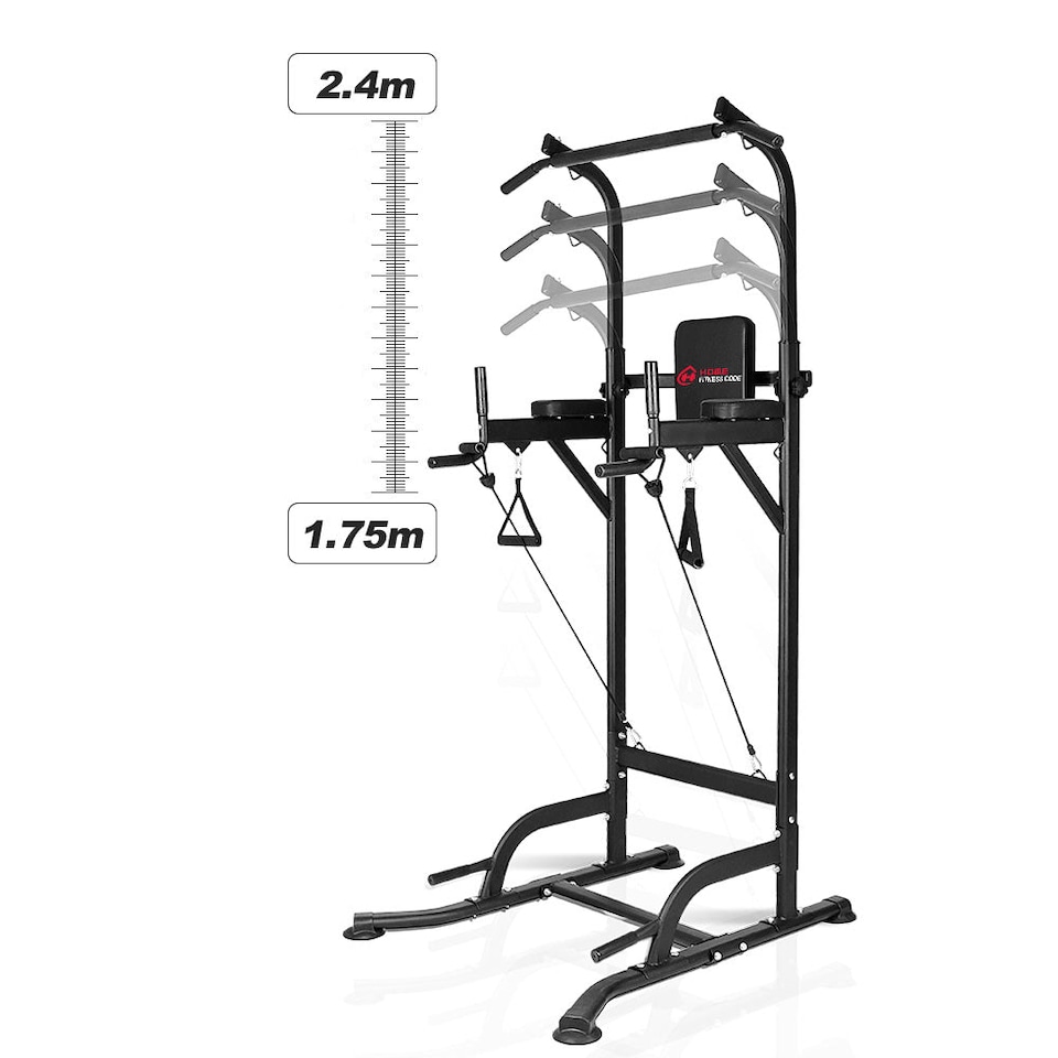image 1 of Homefitnesscode Power Tower A1 Pull Up Dip Station With Resistance Bands