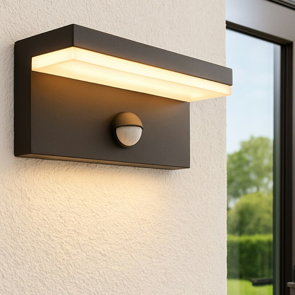 image 1 of CGC Dallas Black Rectangular Outdoor Wall Light PIR Motion Sensor LED Opal Diffuser 3000k Warm White IP54 Black