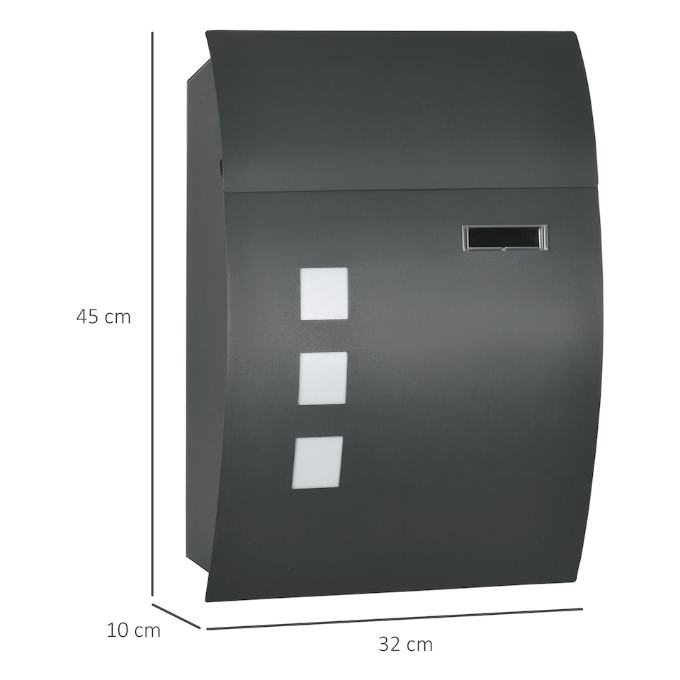 image 1 of HOMCOM Weatherproof Wall Mounted Letter Box Post Box with Keys Anthracite Grey Grey