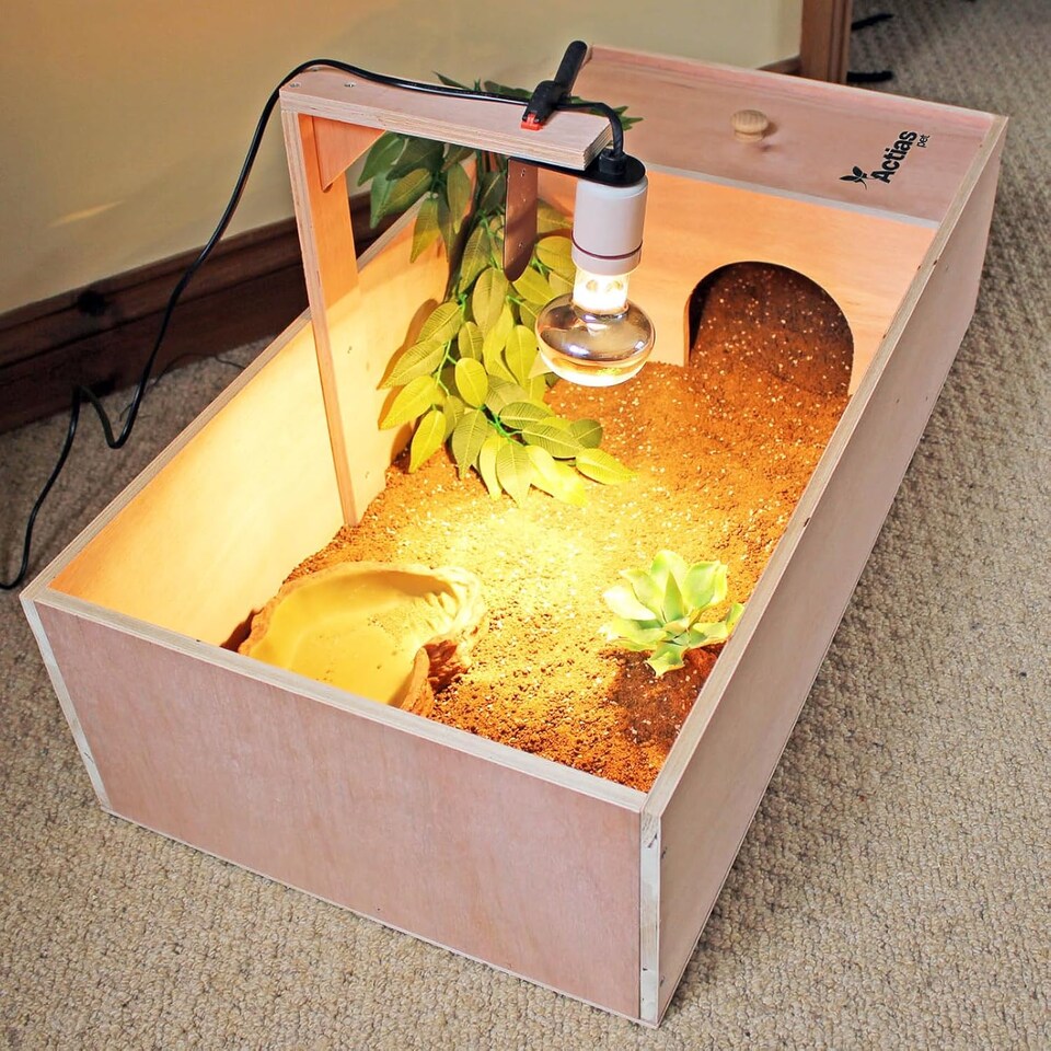image 1 of Actiaspet - Wooden Reptile House with Run and Lamp Arm | 820 x 410 x 200 mm