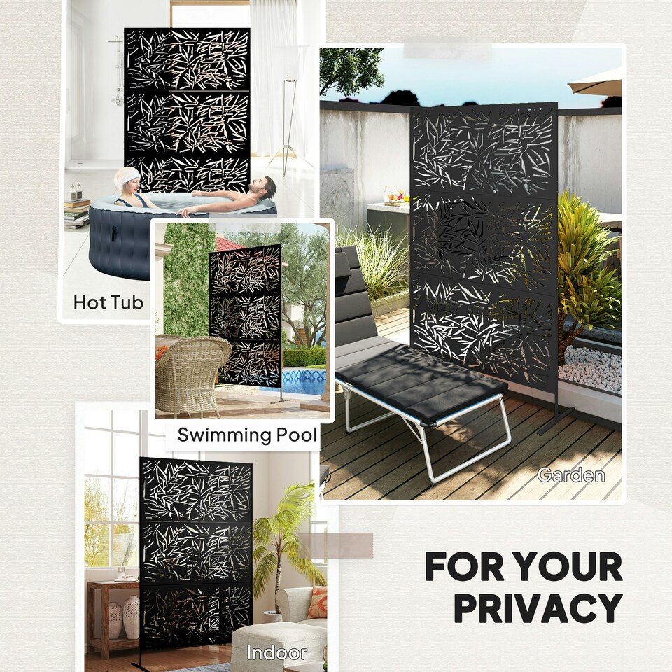 image 1 of Outsunny Decorative Outdoor Divider Privacy Panel with Stand, Bamboo Black