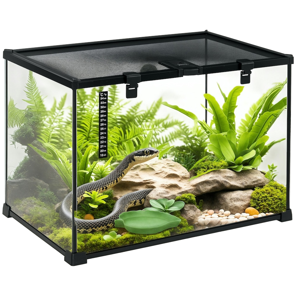 image 1 of PawHut Glass Reptile Terrarium Habitats for Lizards, Frogs, Snake 50 x 30 x 35cm