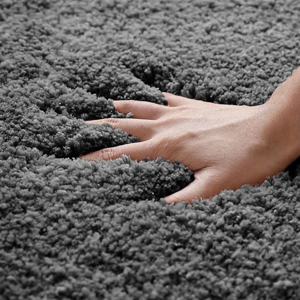 image 1 of Deep Pile Microfibre Pedestal Toilet Mat Non-Slip - Charcoal Grey