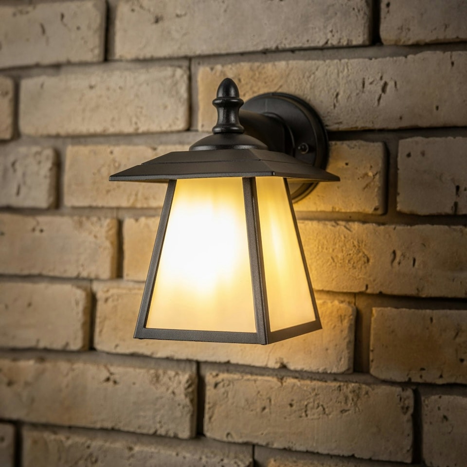 image 1 of CGC CELINE Black Outdoor Wall Light Vintage Opal Diffuser E27 Standard Screw IP44 Black