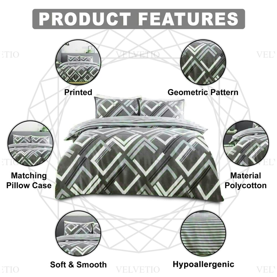 image 1 of Harlow Printed Duvet Cover Set Reversible Polycotton Beddings Grey | King