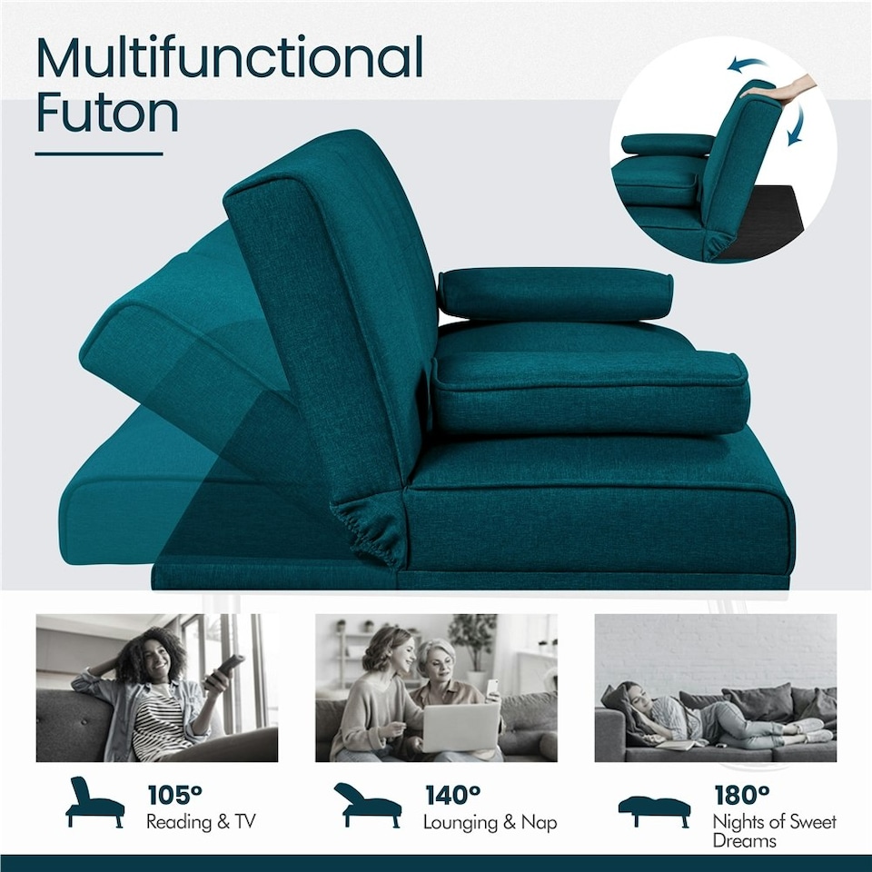 image 1 of Yaheetech Fabric Upholstered Convertible Futon Sofa Bed for Small Spaces
