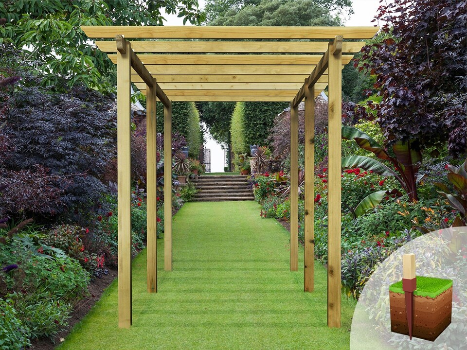 image 1 of eDecks Royal Walkway Garden Pergola w/ Steel Spikes 2.1m - 2.4x4.8m