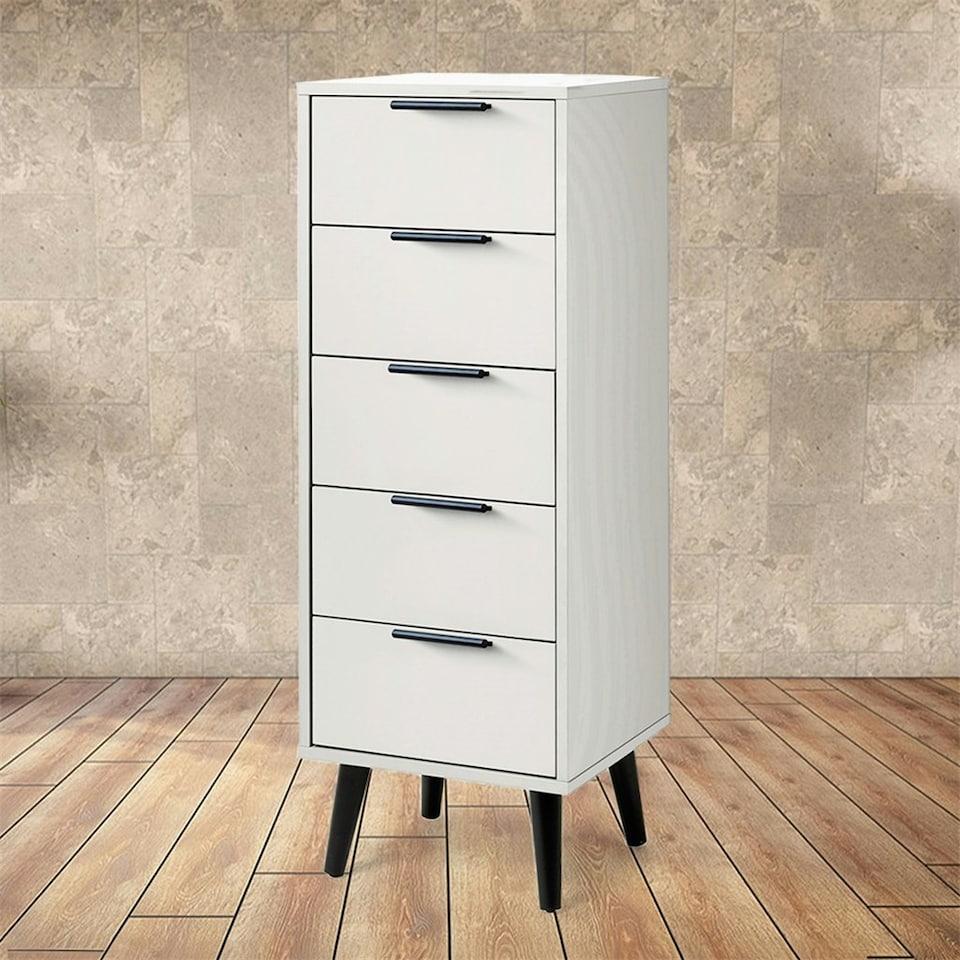 image 1 of Silk Grey Narrow Chest of Drawers (5 Drawers)