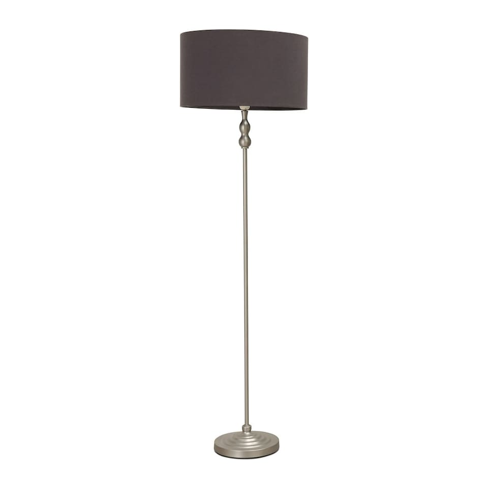 image 1 of ValueLights Maggie Chrome Candlestick Floor Lamp Charcoal Shade | Grey