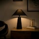 image 1 of ValueLights Matt Black Cone Shaped Bedside Table Desk Lamp With Fabric Light Shade