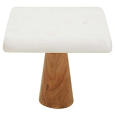 Monzaro White Marble And Acacia Wood Cake Stand White