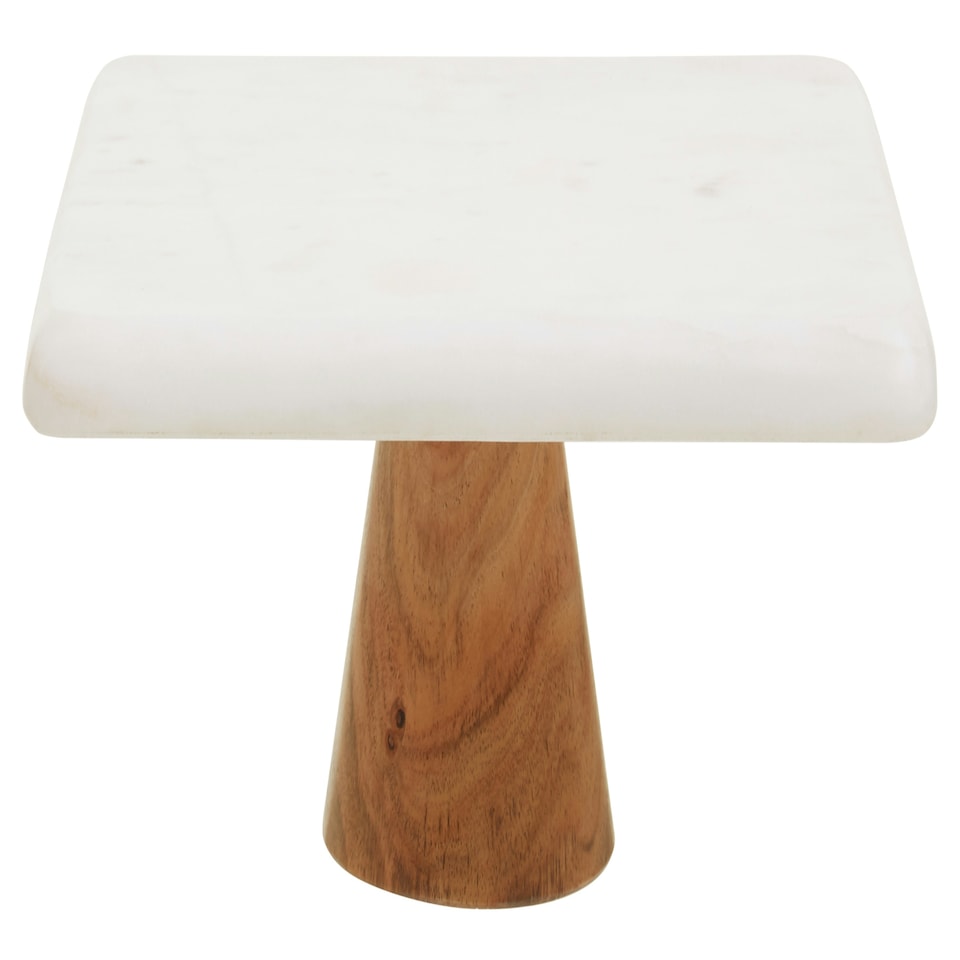 image 1 of Monzaro White Marble And Acacia Wood Cake Stand White