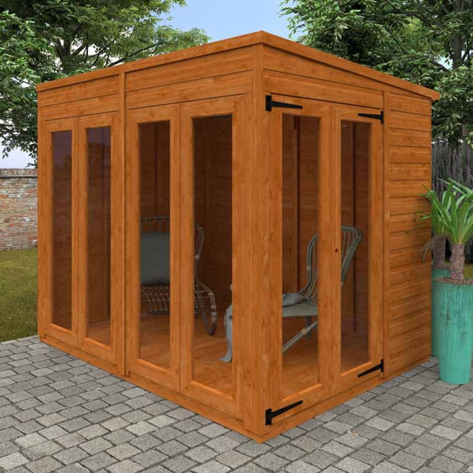 image 1 of 8x6 Flex Pent Full Pane Summerhouse 12mm Flex - L238.8 x W175 x H203 cm - Solid Wood/Softwood/Pine - Burnt Orange