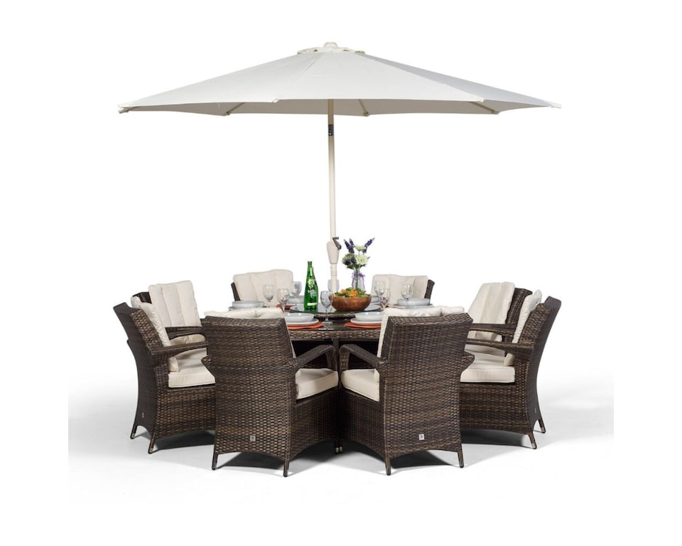 image 1 of Arizona Round 8 Seater Rattan Patio Dining Set | Brown | Brown
