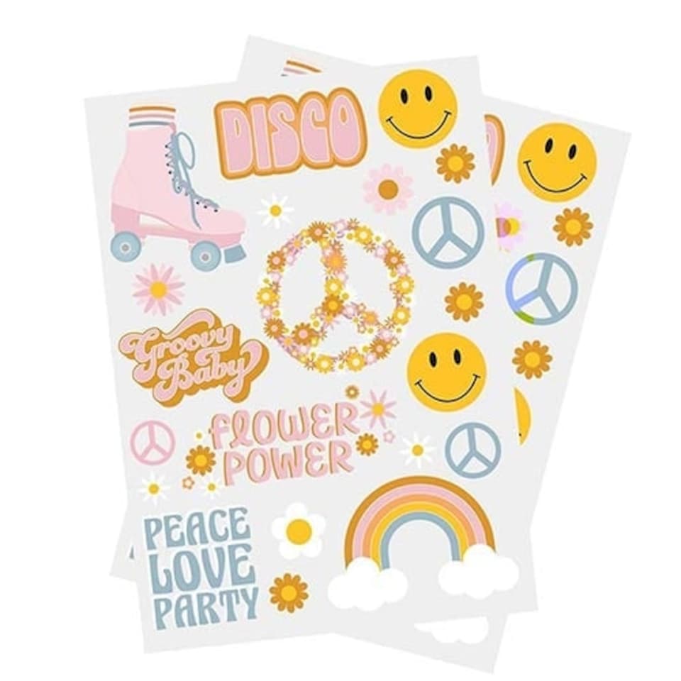 Peace Love Party Tattoo Stickers Sheets - Pack of 2