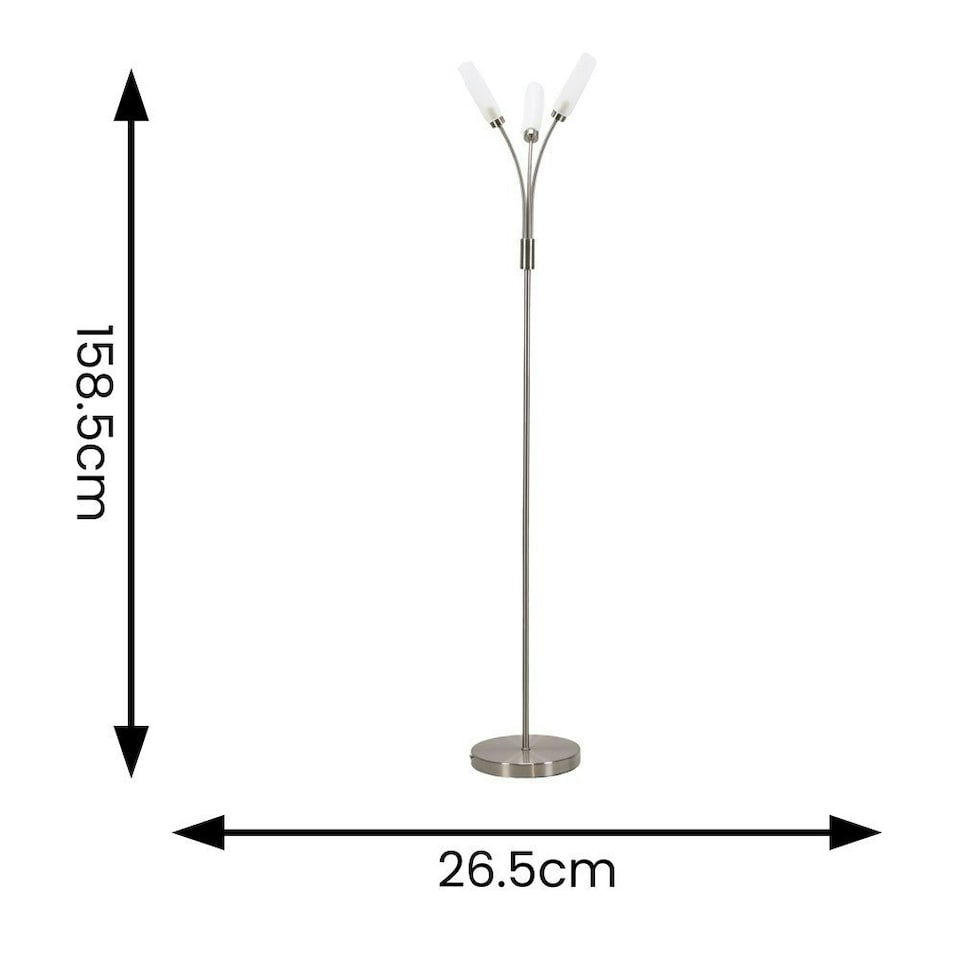 image 1 of ValueLights Maya Brushed Chrome 3 Way Curved Arm Reed Shaded Upright Floor Lamp