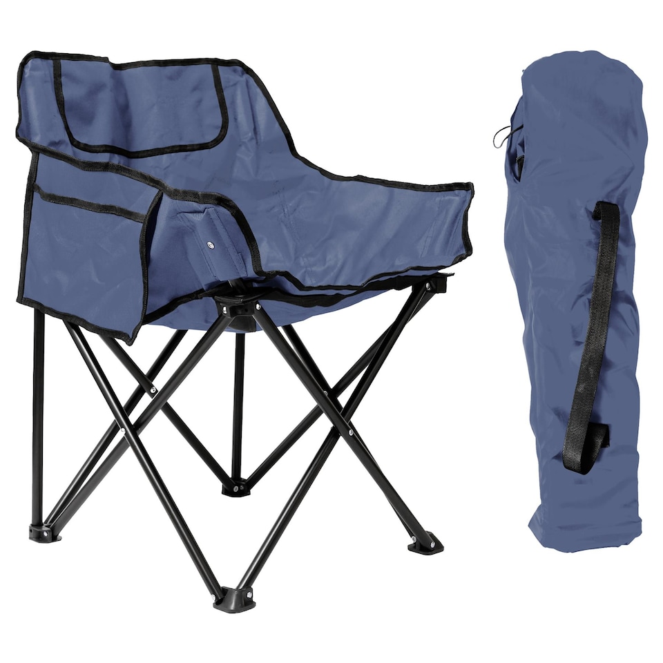 image 1 of Harbour Housewares Premium Folding Camping Chair with Pockets & Carry Bag - Navy | Blue | Navy