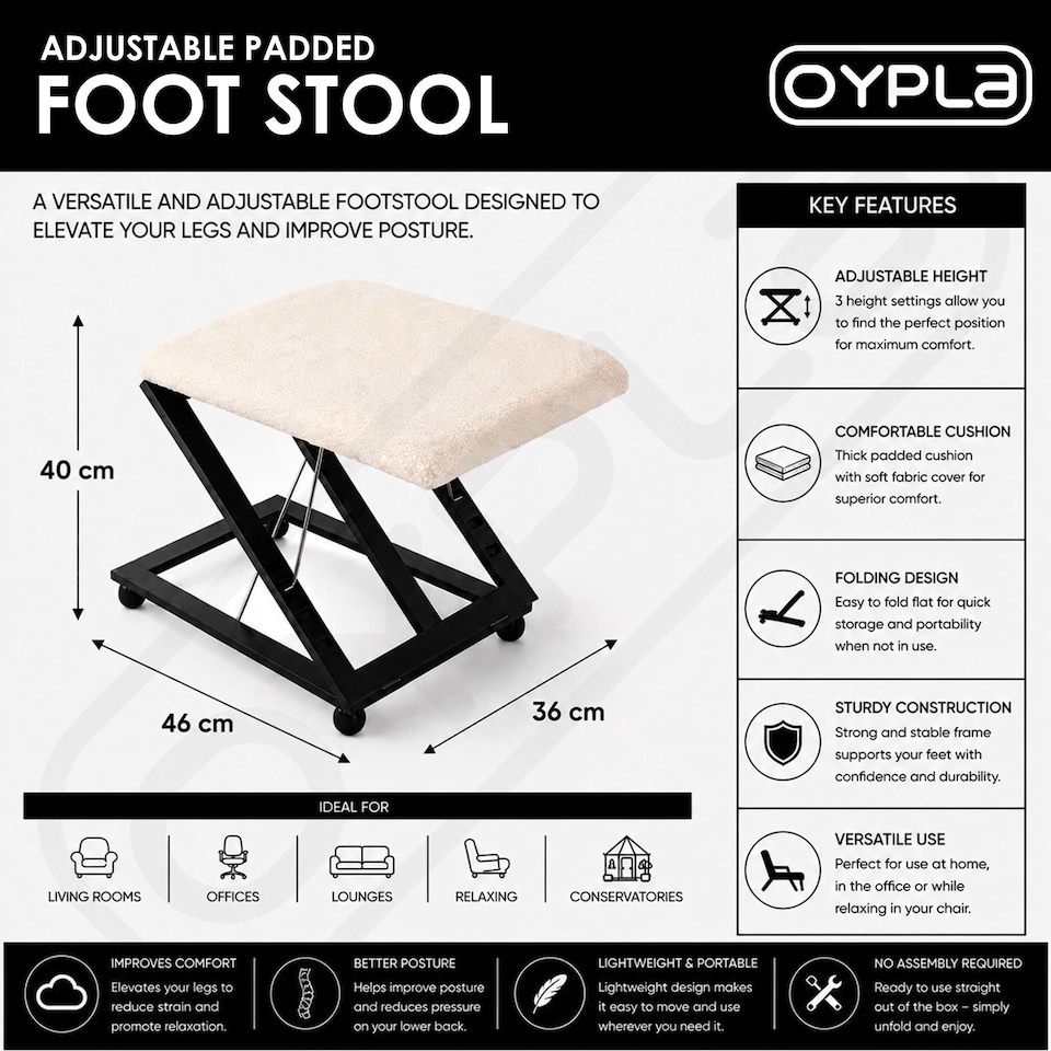 image 1 of Adjustable Folding Cushion Padded Footstool Foot Rest
