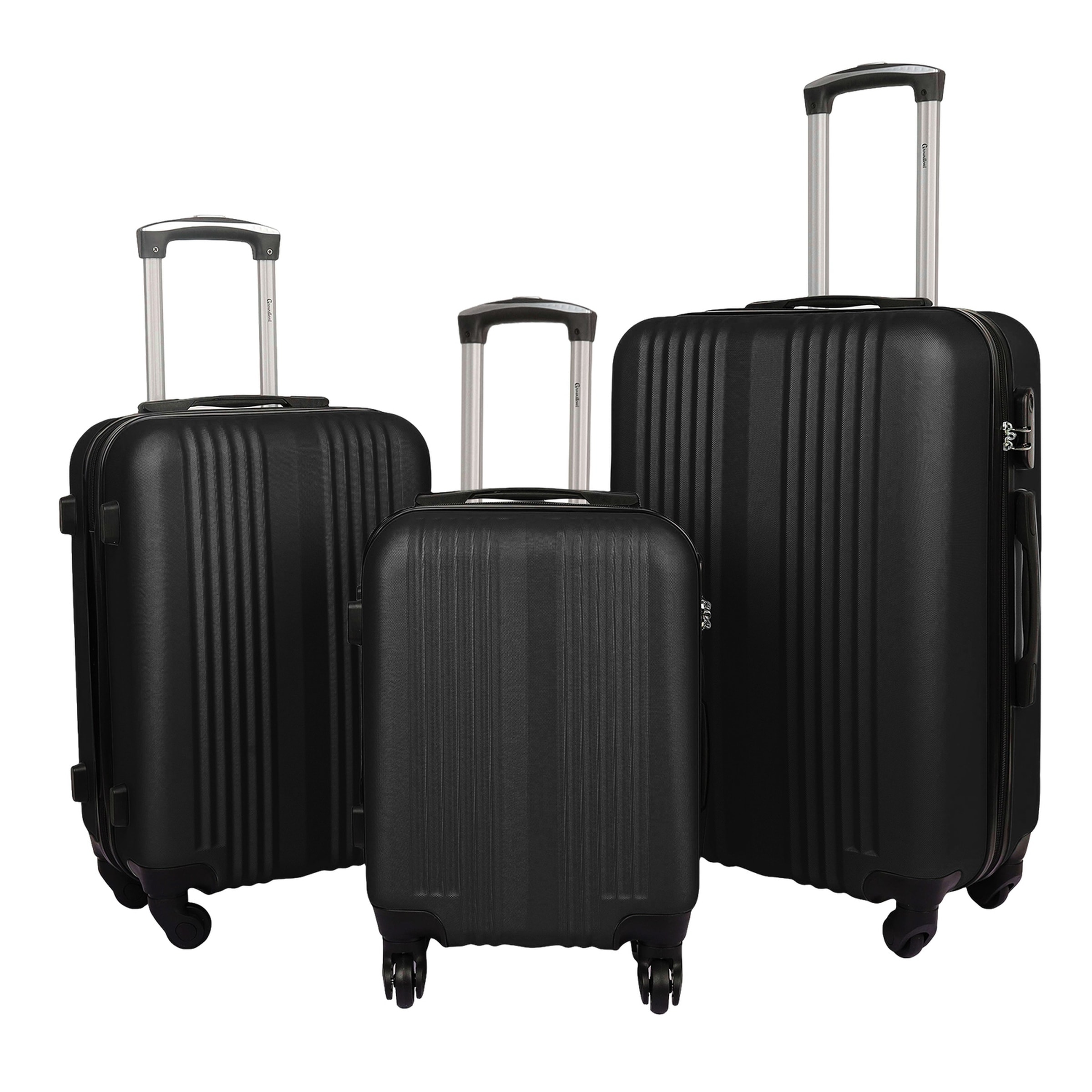 Groundlevel Delta Stripe 3 Piece Luggage Set 4 Wheel Spinners Travel Suitcases | Black