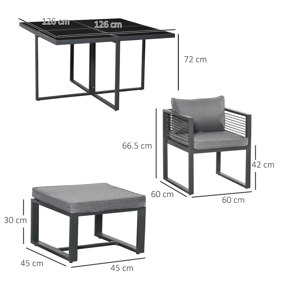 image 1 of Outsunny 8 Seater Aluminium Garden Dining Cube Set w/ 4 Chairs 4 Footstools