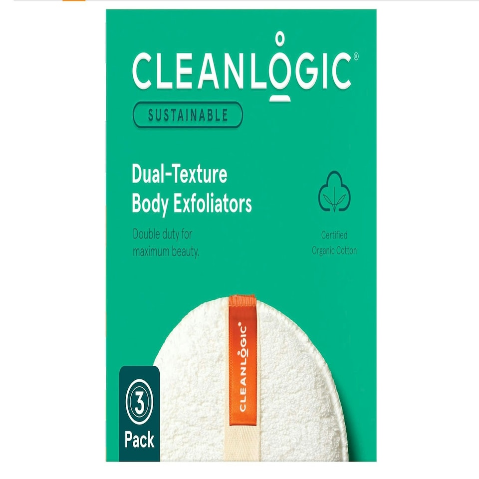 image 1 of Cleanlogic Sustainable Cotton Round Dual Texture Body Scrubber Contains 3 Pairs