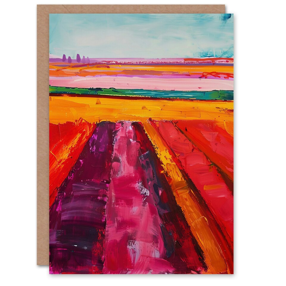 image 1 of Abstract Red Tulip Fields Oil Pink Bold Him Her Birthday Card