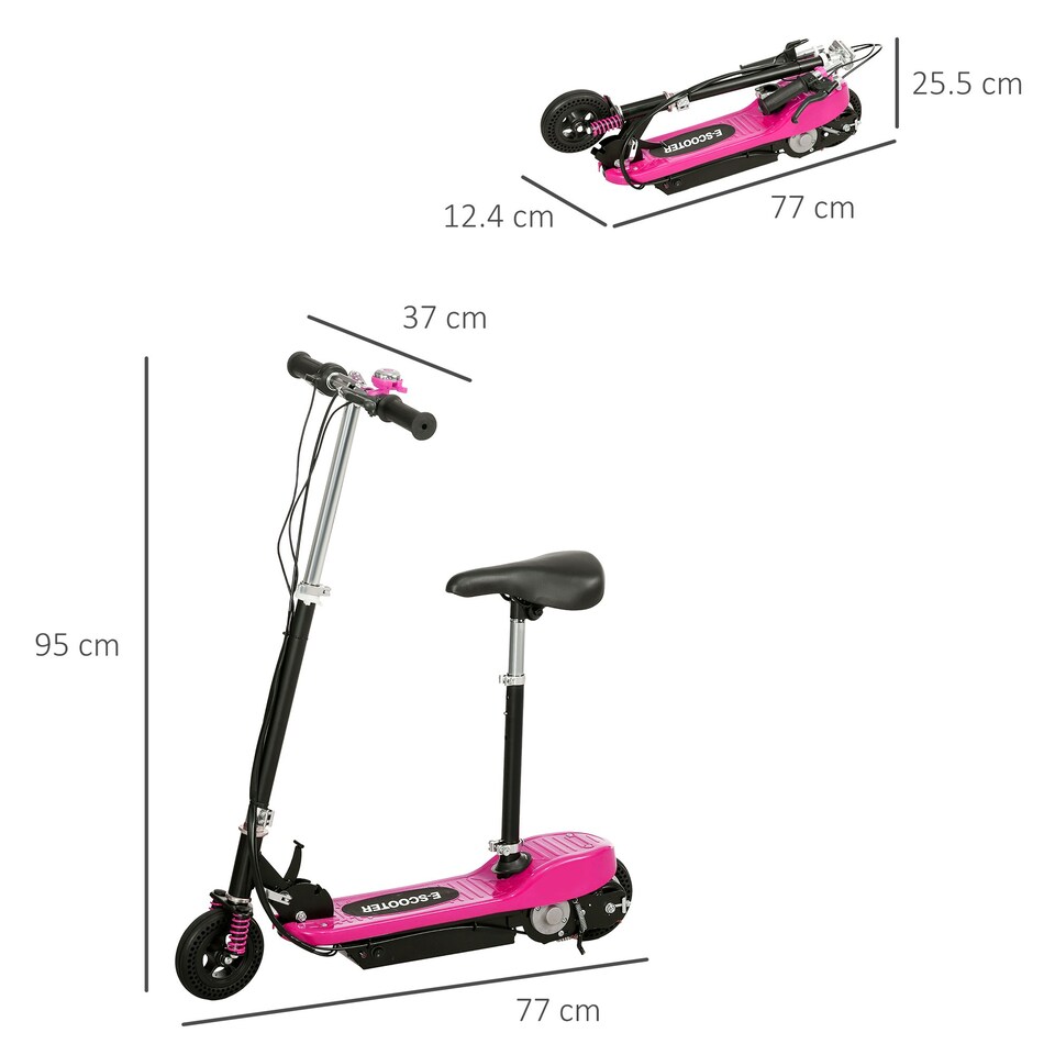 image 1 of HOMCOM Folding Ride on Powered Scooter w/ Warning Bell for Age 6-14 Years, Pink
