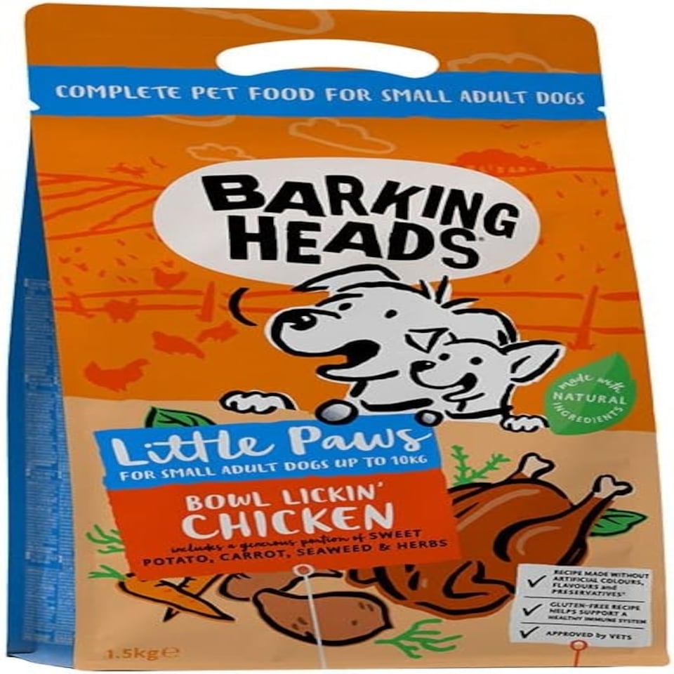 Barking Heads Complete Dry Dog Food 1.5kg- Adult Little Paws (Small Breed) Bowl Lickin' Goodness Chicken - Natural Everyday Immunity & Vitality - Vet Approved