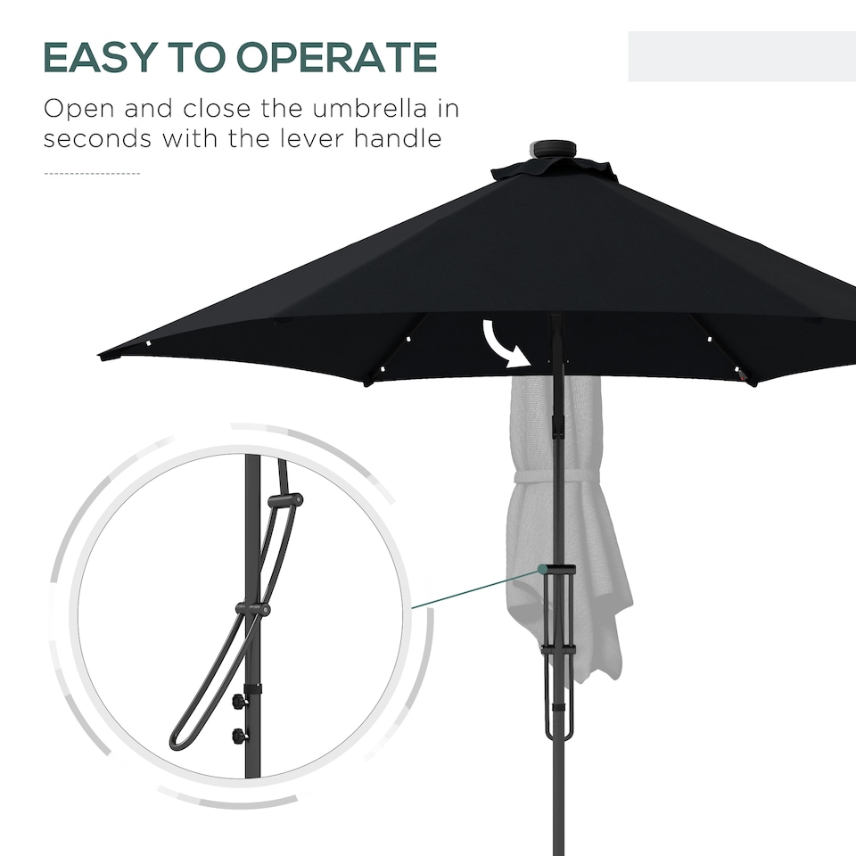 image 1 of Outsunny 3m Cantilever Parasol with Solar LED and Easy Lever, Garden Parasol Umbrella with Cross Base and Waterproof Cover, Outdoor Sun Shades, Black