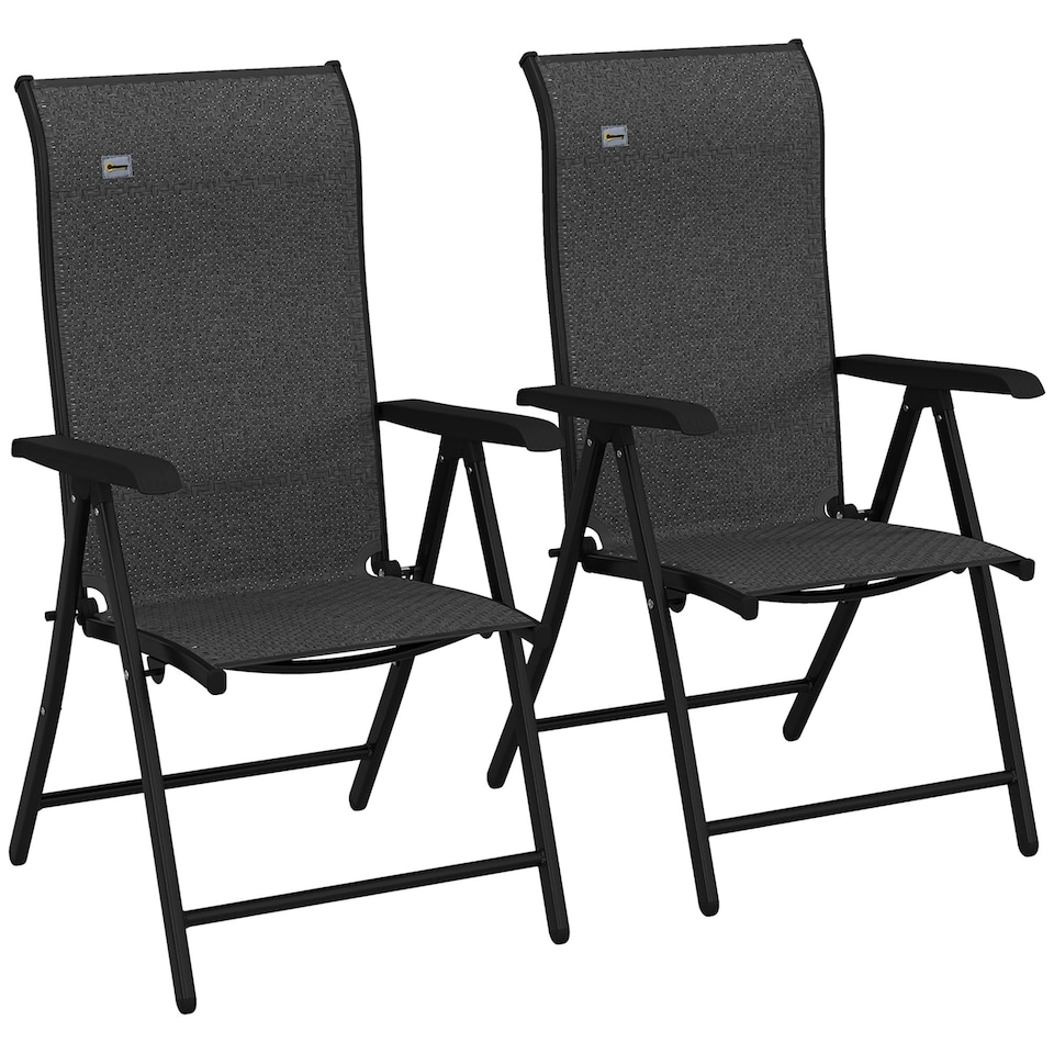 image 1 of Outsunny Set of 2 Outdoor Rattan Folding Chair Set w/ Adjustable Backrest Grey