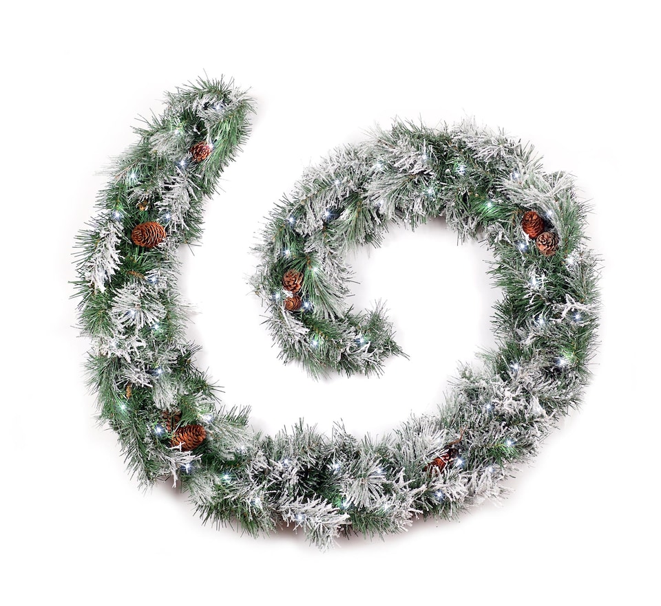 image 1 of Best Artificial 6ft Frosted Colorado Luxury Christmas Garland with Pine Cones with 50 Bright White Battery Lights