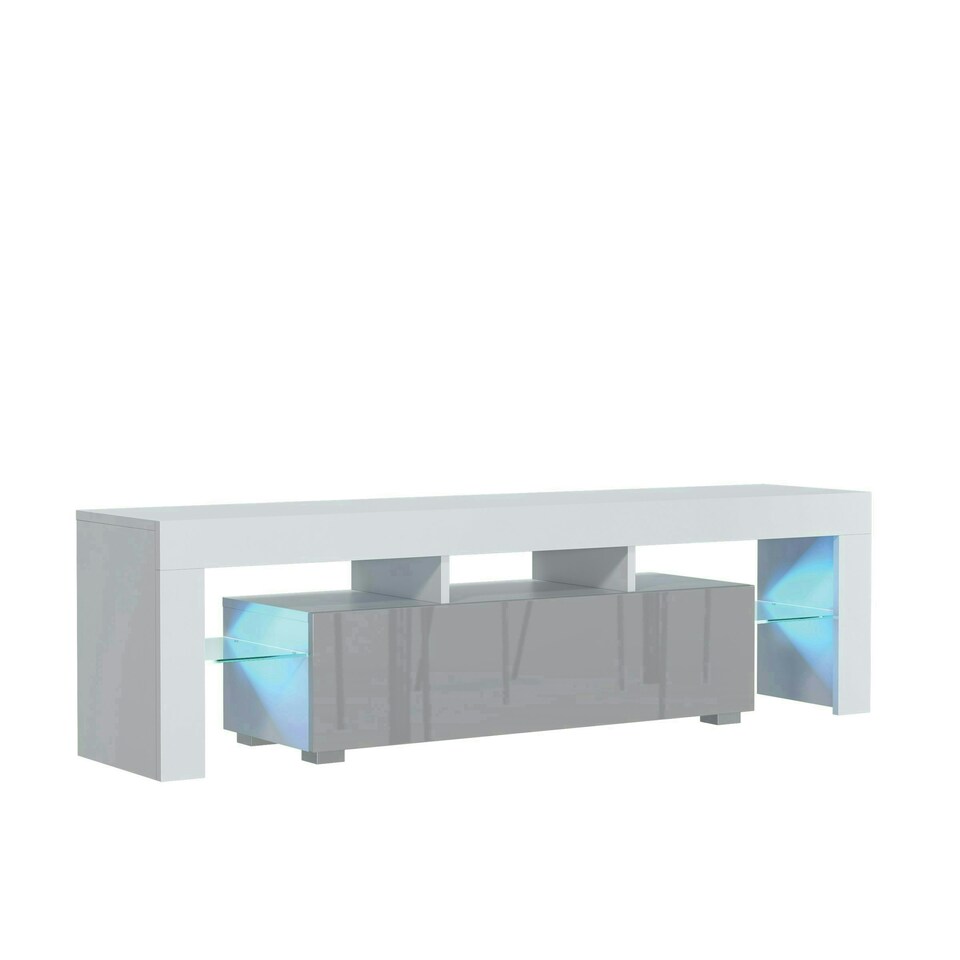 image 1 of TV Unit 160cm Grey Gloss Door White Matt Body with LED Glass Shelves | White | Grey | One Size | 1
