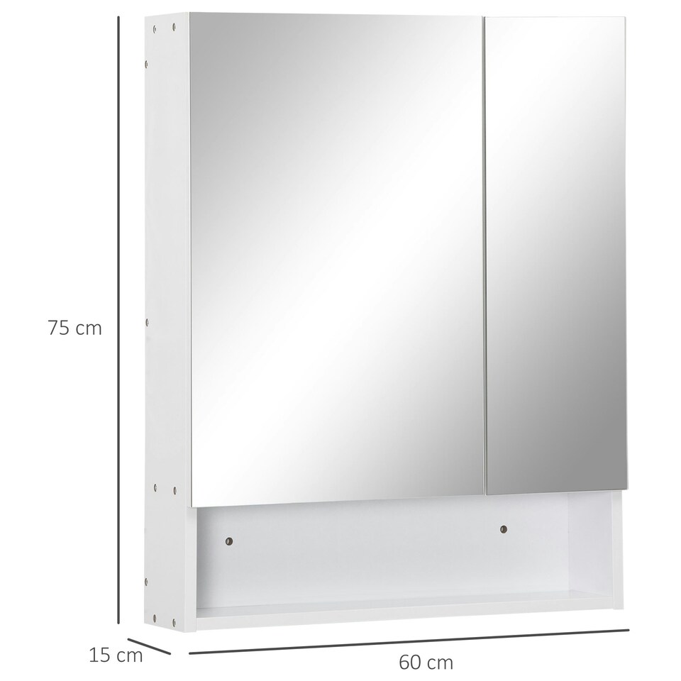 image 1 of kleankin Wall Mount Medicine Cabinet with Mirror and Adjustable Shelf, White White