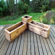 Three Piece Corner Planter Set, Wooden Garden Pots/Tubs for Plants - W130 x D130 x H38.5 - Fully Assembled | Brown