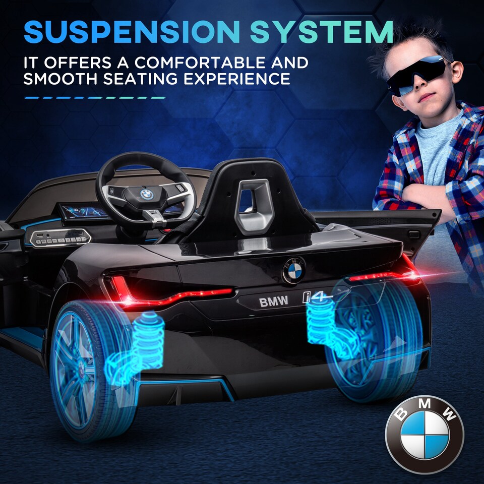image 1 of HOMCOM BMW i4 Licensed 12V Kids Electric Ride-On Car w/ Remote Control - Black | Black | Black