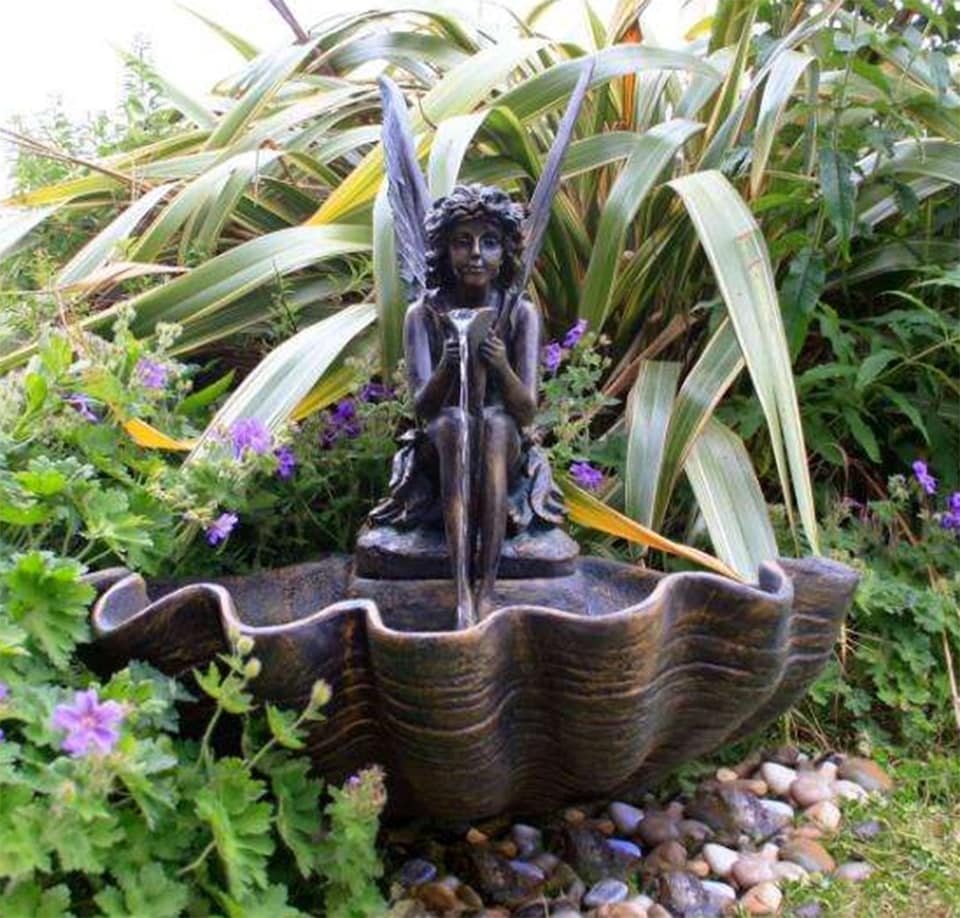 image 1 of Fairy on a Clam Shell Mains Powered Garden Patio Outdoor Water Feature Fountain H78cm