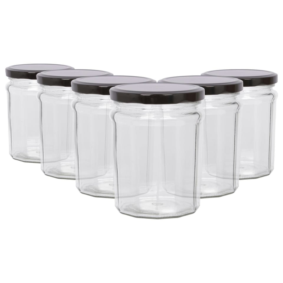 image 1 of Argon Tableware Glass Jam Jars with Lids - 380ml - Pack of 6