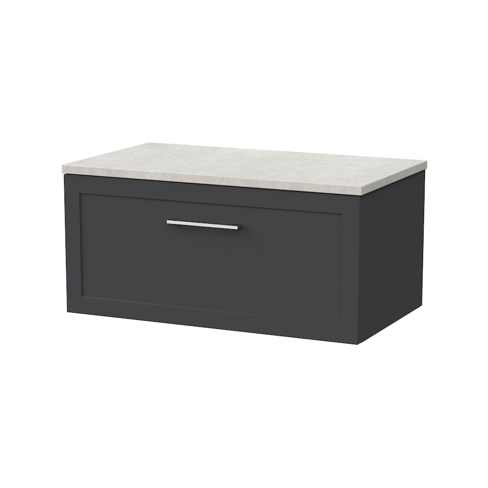 image 1 of Balterley Stonnall Traditional Wall Hung 1 Drawer Vanity Unit with White Sparkle Laminate Worktop, 800mm, Dark Grey