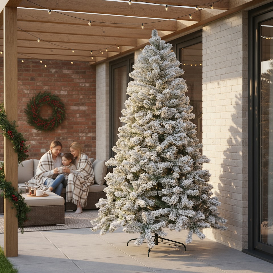 image 1 of 5FT Yukon Pine Artificial Green Christmas Tree Snow Flocked Tips Branches Snowy Bushy Home Decorations