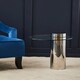 image 2 of Interiors by Premier Clear Glass Side Table with Silver Base, Round Tempered Glass C‑Shape Accent Table, Steel Silver‑Finish Silver