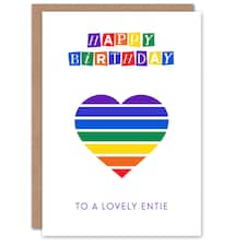 Lovely Entie Rainbow Stripes Love Heart Non Binary Birthday Card