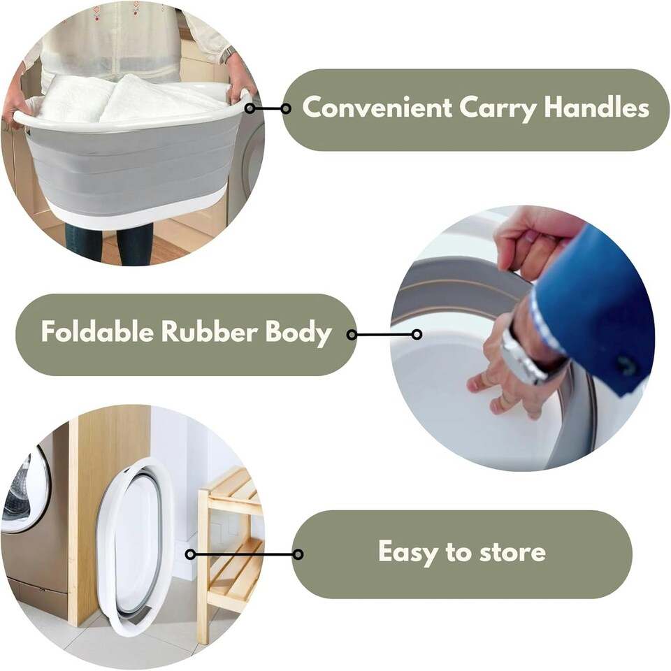 image 1 of Marco Paul Grey Plastic Collapsible Laundry Basket Large 22l Portable Storage Grey