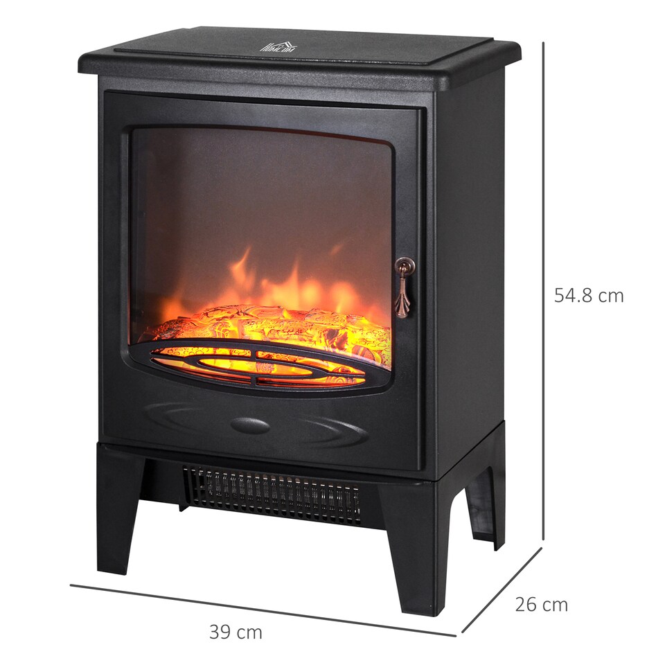 image 1 of HOMCOM Tempered Glass Casing Electric Fireplace, Freestanding Electric Fire with Realistic Flame Effect, Log Burner with Overheat Protection, 950w 1850W, Black