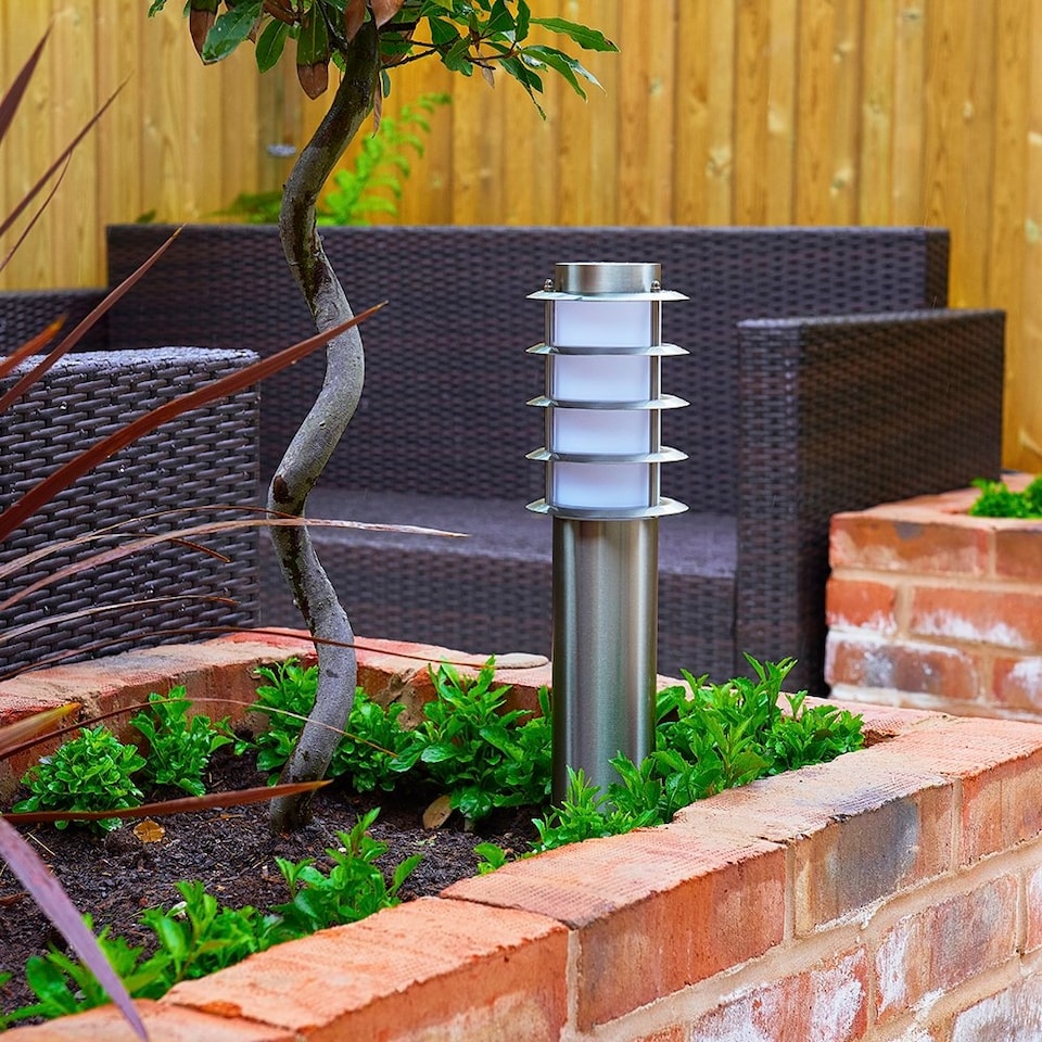 image 1 of ValueLights Wharf Pair Silver Outdoor Bollard Light 450mm | Chrome