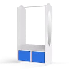 Kids MDF Wooden Hanging Clothes Rail Wardrobe Storage Shelves with Inserts Mirror | Blue | Dark Blue