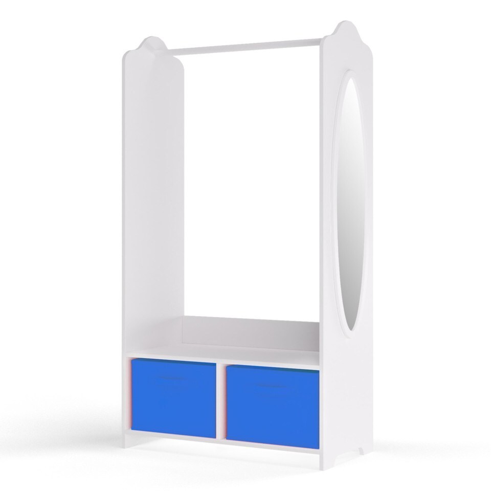 image 1 of Kids MDF Wooden Hanging Clothes Rail Wardrobe Storage Shelves with Inserts Mirror | Blue | Dark Blue