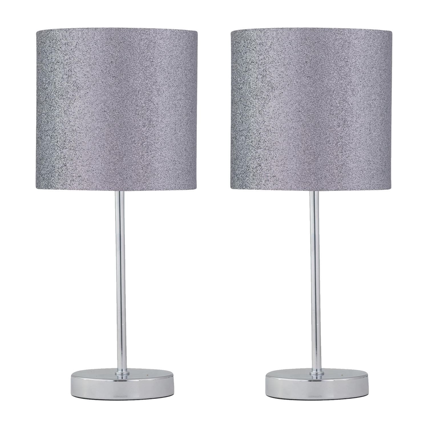 First Choice Lighting Set of 2 Chrome Touch Operated Table Lamp with Silver Glitter Shades