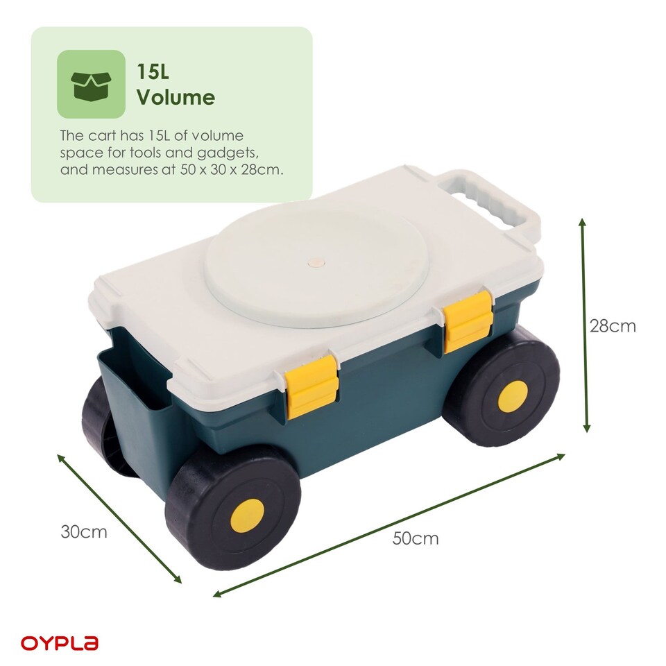 image 1 of Outdoor Garden Rolling Tool Cart Storage Box with Rotating Seat | Green